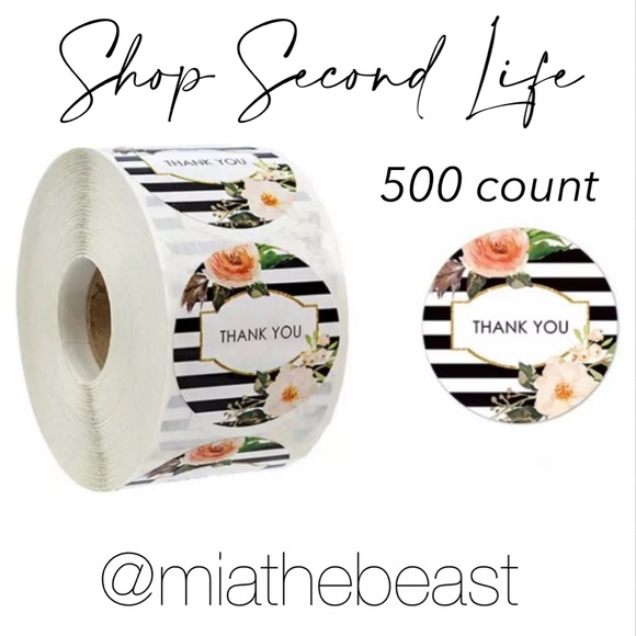 3/$20 📦 Roll of 500 1” Floral stripe thank you stickers🌟HP🌟 - Picture 1 of 3